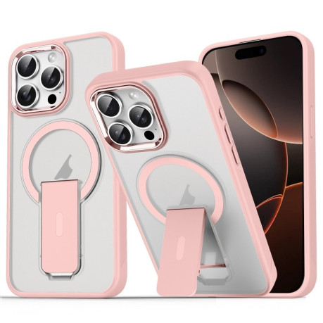 Противоударный чехол Acrylic Hybrid TPU MagSafe Holder для iPhone 16 Pro Max - розовый
