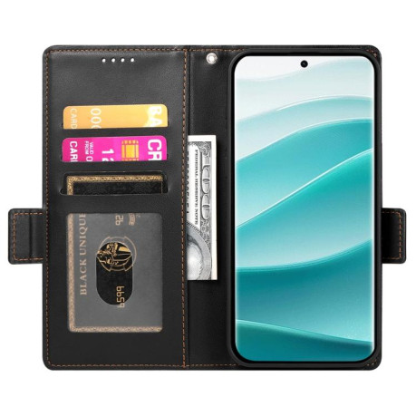 Чехол-книжка Side Buckle Magnetic Frosted Leather для Xiaomi Redmi Note 14 Pro 4G - черный
