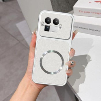 Магнитный чехол Escase Lambskin Series с мягким покрытием на Realme GT 8 Pro Global — серебристый