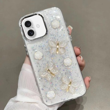 Протиударний чохол Glitter 3D Butterfly TPU для iPhone 16 Plus - золотий