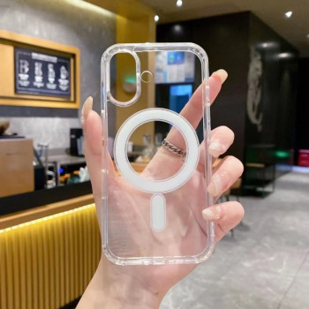 Чехол MagSafe Magnetic Clear Acrylic TPU для iPhone 16 Plus - прозрачный