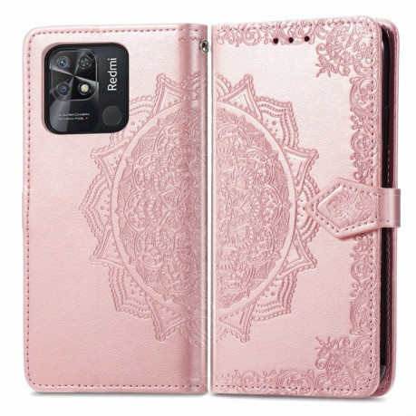 Чохол-книжка Lucky Clover Halfway Mandala Embossing Pattern на Xiaomi Poco C40/Redmi 10c - рожеве золото
