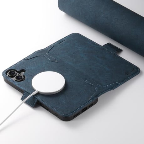 Чехол-книжка SUTENI J07 Multifunctional с Magsafe и магнитным хлястиком на iPhone 17 - синий