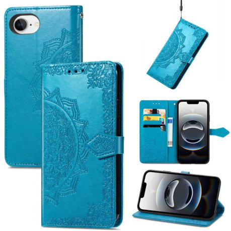 Чехол-книжка Mandala Embossing Pattern на iPhone 16e - синий