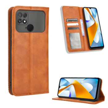 Чохол-книжка Crazy Horse з текстурою магнітної пряжки для Xiaomi Poco C40/Redmi 10c - коричневий