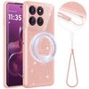 Блестящий магнитный чехол Escase с ремешком на Motorola Moto G67 / G77 / G87 5G — розовый