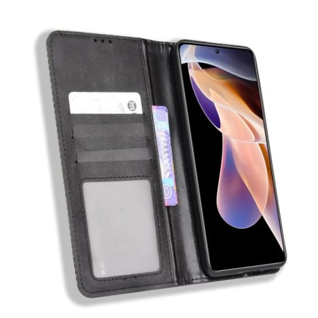 Чехол- книжка Magnetic Buckle Retro Crazy Horse Texture на Xiaomi Redmi Note 11 Pro 5G (China)/11 Pro+ - черный