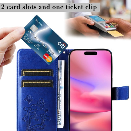 Чехол-книжка Embossed Butterfly для iPhone 16 - синий