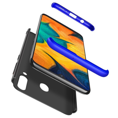 3D чехол GKK Three Stage Splicing Full Coverage  на Samsung Galaxy A20 / A30- черный, синий
