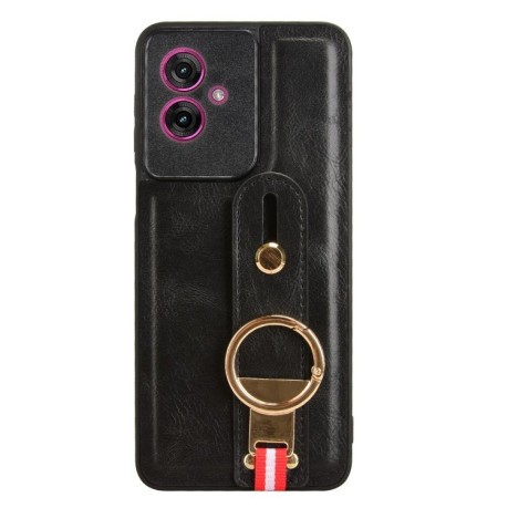 Противоударный чехол Wristband Leather Back для Motorola Moto G55 5G - черный