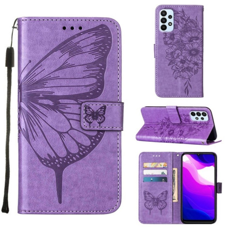 Чехол-книжка Embossed Butterfly для Samsung Galaxy A23 4G / 5G - светло-фиолетовый