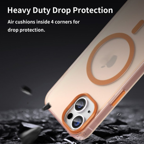 Противоударный чехол  MagSafe Frosted Translucent TPU + PC для iPhone 16 - оранжевый