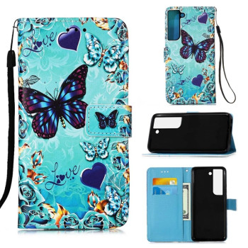 Чохол-книжка Colored Drawing Pattern для Samsung Galaxy S22 5G - Heart Butterfly