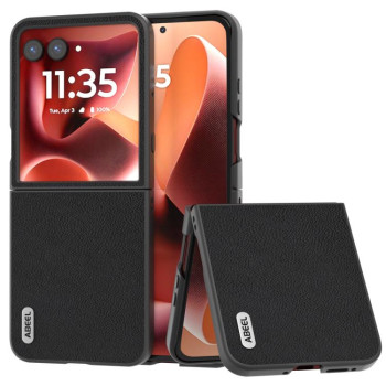 Протиударний чохол ABEEL Genuine Leather Litchi Texture на Motorola Razr 70 Ultra — чорний