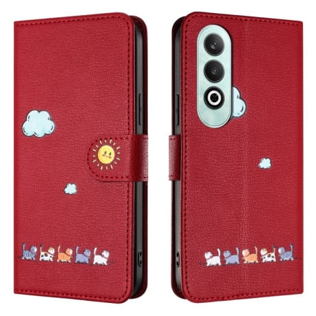 Чохол-книжка Cartoon Cats Leather для OnePlus Nord CE 4 5G - червоний