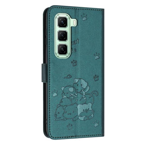 Чехол-книжка Embossed Kitten Phone Leather на Infinix Hot 60 Pro 4G - зеленый