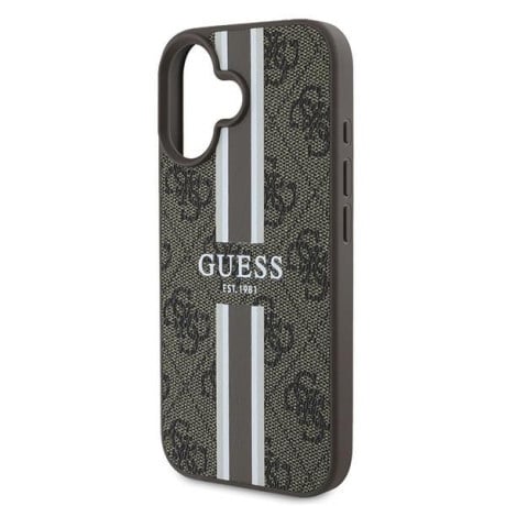 Оригинальный чехол Guess 4G Printed Stripes MagSafe для iPhone 16 Plus - Brown