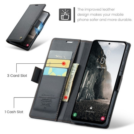 Чохол-книжка CaseMe 023 Butterfly Buckle Litchi Texture RFID Anti-theft Leather  для Samsung Galaxy A36 5G - чорний