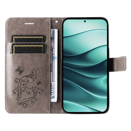 Чохол-книжка Embossed Butterfly для Xiaomi Redmi Note 14 5G/Poco M7 Pro 5G - сірий