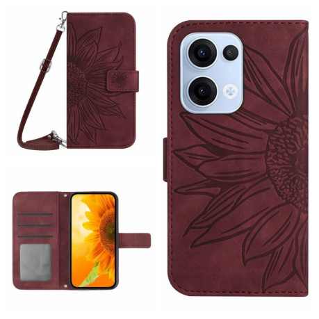 Чехол-книжка Skin Feel Sun Flower для OPPO Reno13 Global - винно-красный