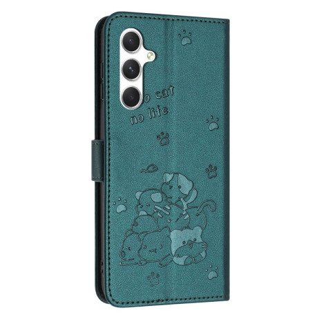 Чехол-книжка Embossed Kitten Phone Leather для Samsung Galaxy A56 5G - зеленый