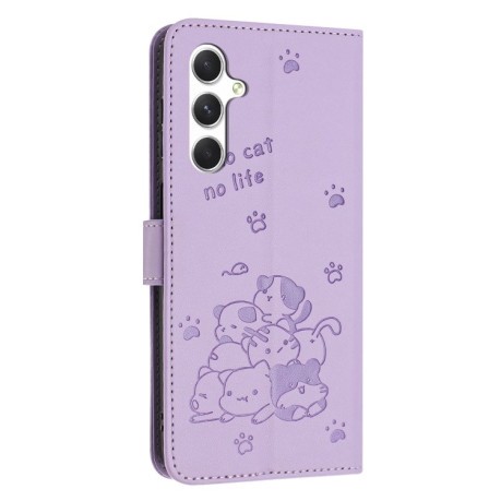 Чехол-книжка Embossed Kitten Phone Leather для Samsung Galaxy A56 5G - фиолетовый