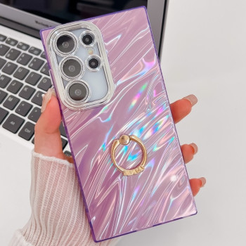 Протиударний чохол Plating Glitter Texture Ring Holder  для Samsung Galaxy S25 Ultra 5G - Purple Water Ripples