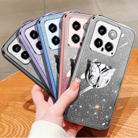Протиударний чохол Plated Gradient Glitter Butterfly Holder для Xiaomi 14 - сріблястий