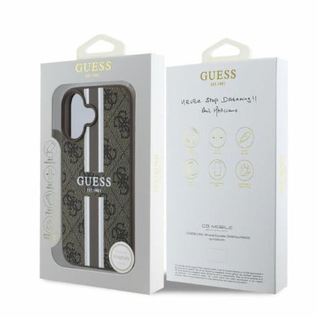 Оригинальный чехол Guess 4G Printed Stripes MagSafe для iPhone 16 - Brown