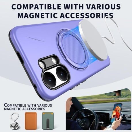 Чохол Metal Rotation Holder MagSafe TPU Hybrid PC з металевим поворотним тримачем і MagSafe на Xiaomi Redmi Turbo 5 Max 5G / Poco X8 Pro Max 5G — фіолетовий