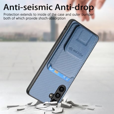 Противоударный чехол Carbon Fiber Card Bag для Samsung Galaxy A35 5G - синий