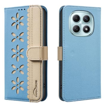 Чохол-книжка Splicing Color Hollow Flower Pattern RFID на Xiaomi Redmi Note 15 4G / 5G /Poco M8 164mm — світло-блакитний