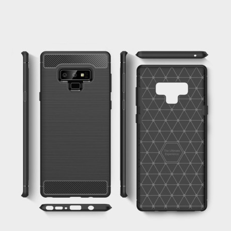 Противоударный чехол Brushed Texture Carbon Fiber на Galaxy Note 9 черный