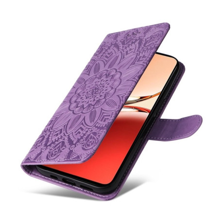 Чехол-книжка Embossed Sunflower для OPPO Reno12 F/12 FS- фиолетовый
