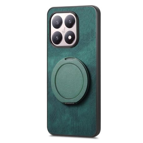 Чехол Retro Leather Rotation Round Holder с поворотным круглым держателем для Xiaomi 15T — зелёный