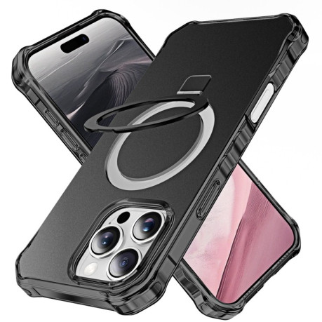 Противоударный чехол Solid Color Wave MagSafe Holder для iPhone 16 Pro Max - черный