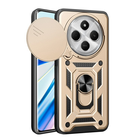Противоударный чехол Camera Sliding для Xiaomi Redmi 14C 4G/Poco C75/Redmi A4 5G - золотой