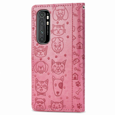 Чохол-книжка Cute Cat and Dog Embossed на Xiaomi Mi Note 10 Lite - рожевий