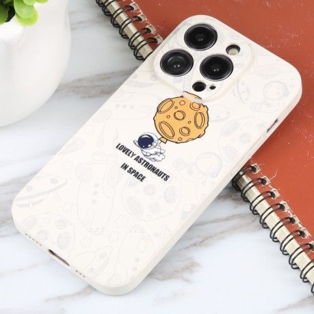 Противоударный чехол Astronaut Pattern Silicone Straight Edge для iPhone 16 Pro - Lovely Astronaut-White