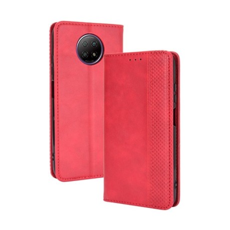 Чехол-книжка Magnetic Buckle Retro на Xiaomi Redmi Note 9T - красный