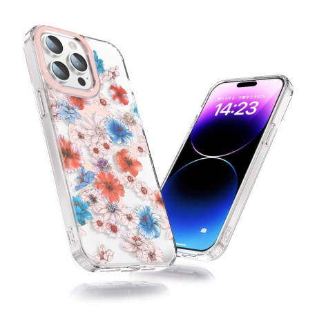 Чохол протиударний with Magsafe Magnetic Shockproof для iPhone 15 - біло-блакитна квітка