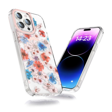 Чехол противоударный with Magsafe Magnetic Shockproof для iPhone 15 Pro - White Blue Flower