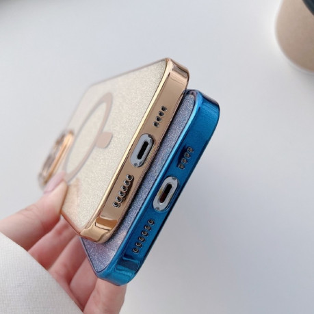 Противоударный чехол Plating Magsafe Glitter для iPhone14 Pro Max - синий