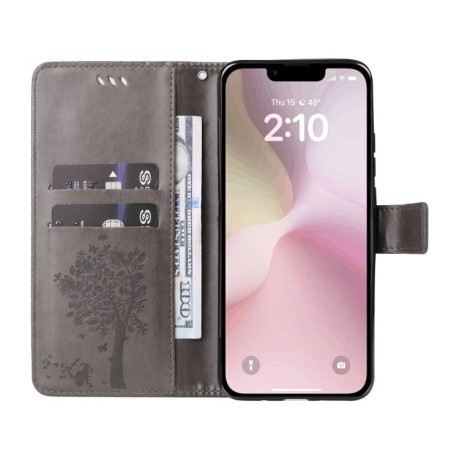 Чохол-книжка Happy Cat Pattern для iPhone 16e - сірий
