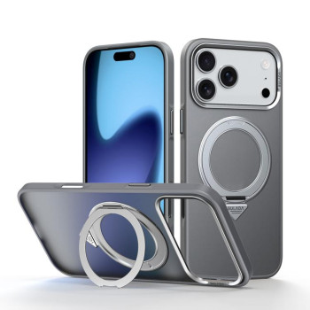 Матовий магнітний чохол Sulada з поворотним тримачем 360° на iPhone 18 Pro Max — сірий