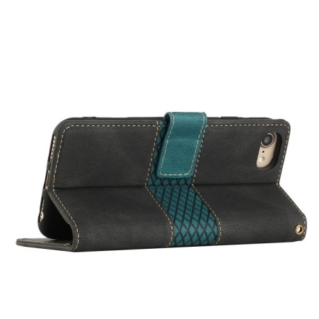 Чохол-книжка Grid Stitching Leather Phone Case with Lanyard для iPhone 16e - чорний