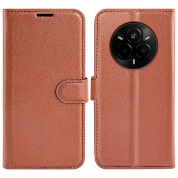 Чехол-книжка Litchi Texture Horizontal Flip Leather на Realme 14 Pro+ - коричневый