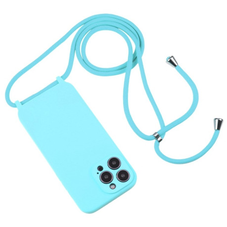 Чехол Crossbody Lanyard Liquid Silicone Caseна iPhone 15 Pro - голубой