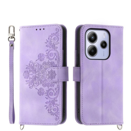 Чохол-книжка Skin-feel Flowers Embossed для Xiaomi Redmi Note 14 4G 164.84mm - фіолетовий