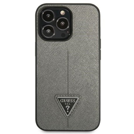 Оригінальний чохол Guess SaffianoTriangle Logo для iPhone 14 Pro Max - silver